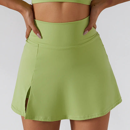 Falda corta de Yoga de cintura alta para mujer, minifalda transpirable para correr, Fitness, tenis, falda deportiva antiligera, media falda a la moda